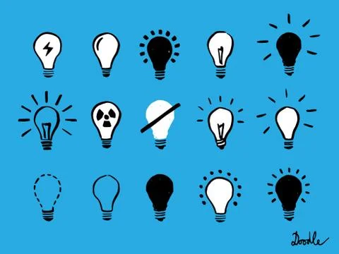 Light Bulb Hand Drawn Vector Set Doodle Icon Blue Illustrazione stock