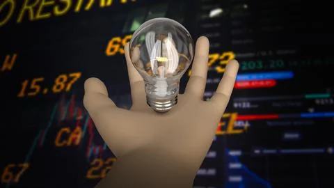 The Light bulb in hand for idea concept 3d Rendering. Stock Illustration