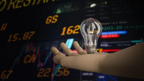 The Light bulb in hand for idea concept 3d Rendering. Stock Illustration