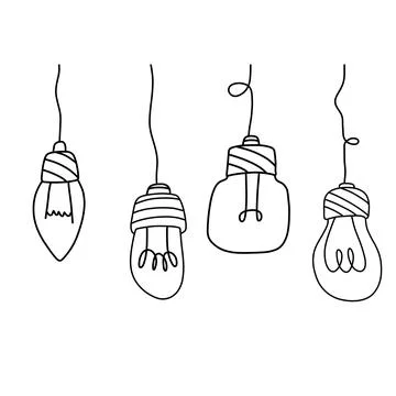 Light bulb hang from ceiling on wire. Electric lighting. Set of glass devices Stock Illustration