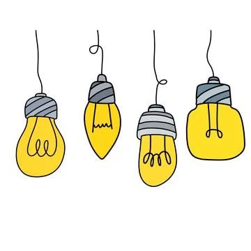 Light bulb hang from ceiling on wire. Electric lighting. Set of glass devices Stock Illustration
