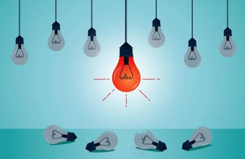 Light bulb with hanging and glowing down to the ground Is outstanding . creat Stock Illustration