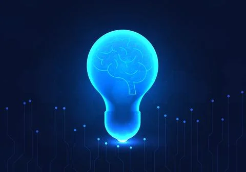 Light bulb has a brain inside. Refers to the brain of the artificial intell.. 스톡 일러스트