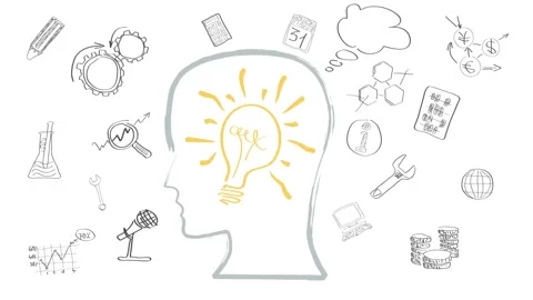 Light bulb in head. Concept of idea for the work. Freehand draw. Animated ill Stock Footage 207666529