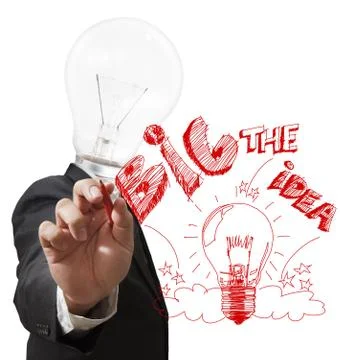 Light bulb head draws the big idea with red pen Stock Illustration
