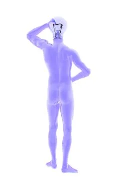 Light bulb head idea thought 3d render concept image Stock Illustration