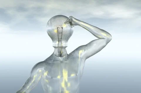 Light bulb head idea thought 3d render concept image Stock Illustration