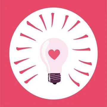 Light Bulb with Heart inside, Vector Sticker. Isolated Flat or Cartoon illust Stock Illustration
