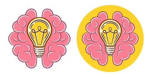 Light bulb, human brain, creative idea, think, education, knowledge, innovation Stock Illustration