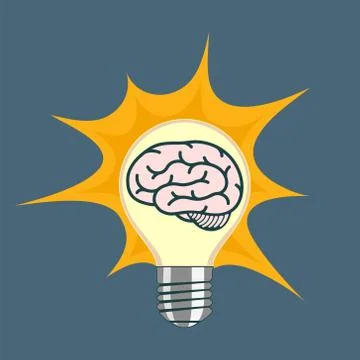 Light bulb with human brain inside. Vector illustration. Stock Illustration