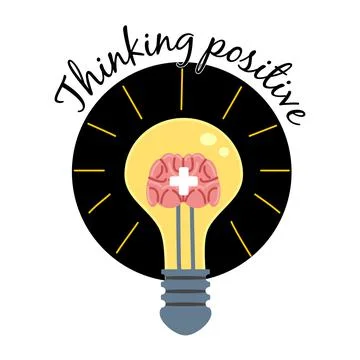 Light bulb with human brain plus symbol logo. Positive thinking, creative idea Illustrazione stock