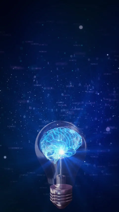 Light bulb human brain Wireframe light bulb digital network effect, innovation, Stock Footage 341894336