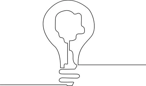 Light bulb with human head silhouette inside Vector Illustrazione stock