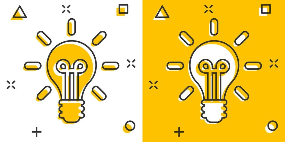 Light bulb icon in comic style. Lightbulb vector cartoon illustration pictogr Stock Illustration
