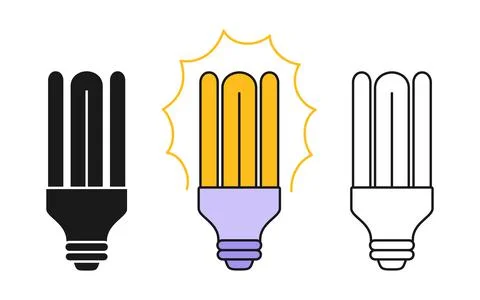 Light bulb icon energy saving fluorescent lamp stamp set eco economy led smart Stock Illustration