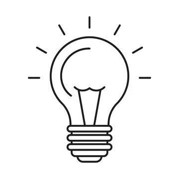 Light bulb icon in flat outline stroke style. Lightbulb vector illustration.. Illustrazione stock
