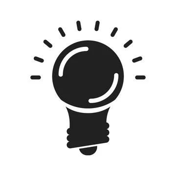 Light bulb icon in flat silhouette style. Lightbulb vector illustration on .. Illustrazione stock
