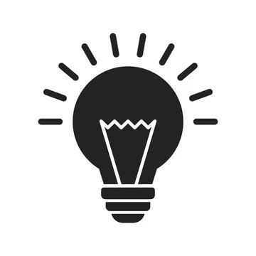 Light bulb icon in flat silhouette style. Lightbulb vector illustration on .. Illustrazione stock