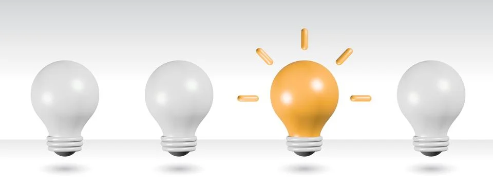 Light Bulb Icon Line, in 3D. One bulb lights up, and another goes out. Uniq.. Stock Illustration