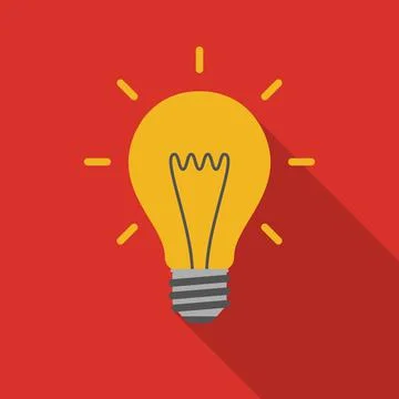 Light bulb icon with long shadow. Flat design style. Stock Illustration