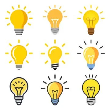 Light bulb icon set collection in colorful flat style. Lightbulb vector ill.. Stock Illustration