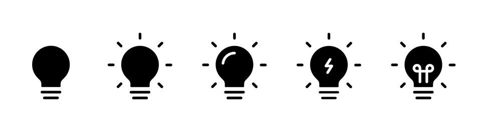 Light bulb icon set solid. Idea and inspiration symbols showing creative th.. Illustrazione stock