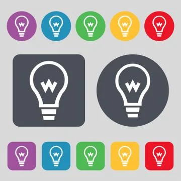 Light bulb icon sign. A set of 12 colored buttons. Flat design. Vector Stock Illustration
