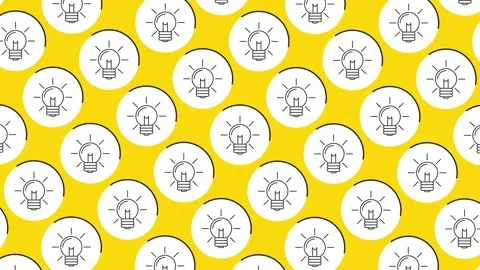 Light bulb icon in white circle in pattern on a yellow background Stock Footage 173177553