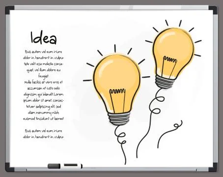 Light bulb icons with concept of idea. Hand drawn signs on whiteboard. Vector Stock Illustration