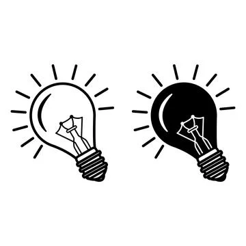 Light bulb icons with rays. Symbol of Idea, Problem Solving, and Creative T.. Stock Illustration