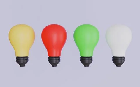 Light bulb icons set, Shining colorful lamp isolated on pastel background Stock Illustration