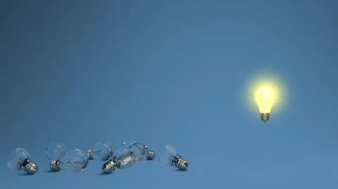 Light bulb idea. 3d render light bulb shines next to the extinguished ones. L Stock Illustration