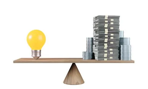 Light bulb Idea and a lots of money on seesaw. Real estate business mortgag.. Stock Illustration