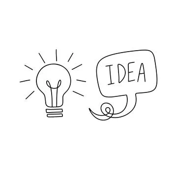 Light bulb. Idea concept. Outline doodle hand drawing icon line sketch. Bubble Stock Illustration