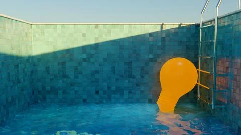 Light bulb idea concept submerged in pool, 3D rendering Stock Illustration