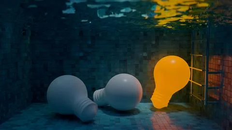 Light bulb idea concept submerged in pool, 3D rendering Stock Illustration