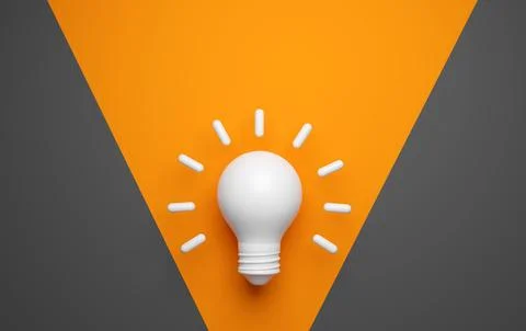 Light bulb idea concept top view on orenge background. 3D rendering Stock Illustration