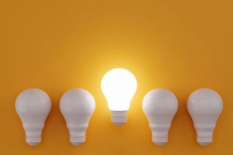 Light bulb idea concept top view on orenge background. 3D rendering Stock Illustration