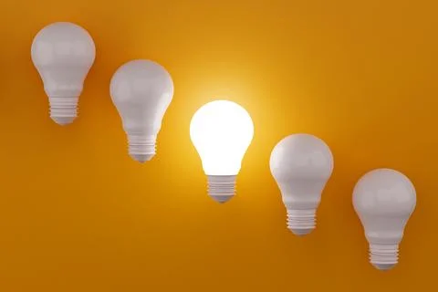 Light bulb idea concept top view on orenge background. 3D rendering Stock Illustration