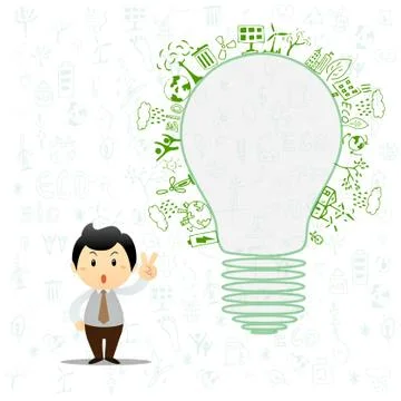 Light bulb idea with creative drawing environment ecology concept Stock Illustration