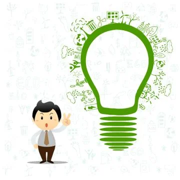 Light bulb idea with creative drawing environment ecology concept Stock Illustration