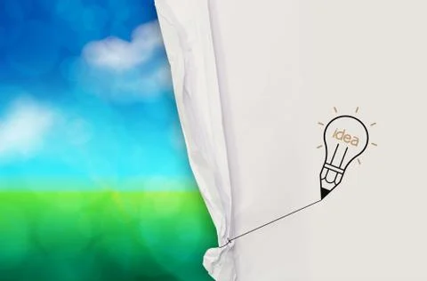 Light bulb idea drawing rope to open crumpled paper to show green nature back イラスト素材