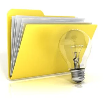 Light bulb, idea folder icon, 3D Stock Illustration