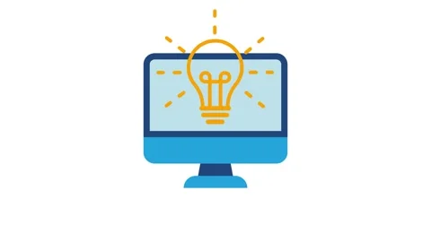 Light bulb idea icon on computer screen animation isolated on white background Vidéo 336105181