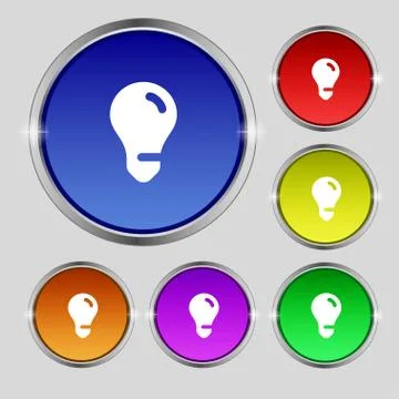 Light bulb, idea icon sign. Round symbol on bright colourful buttons. Stock Illustration