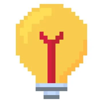 Light bulb idea innovation discovery pixel art style graphic yellow warm color Stock Illustration
