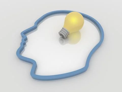 Light Bulb Idea Inside a Head, 3D Solution Concept Stock Illustration