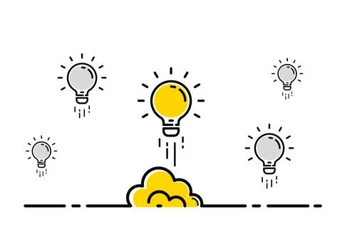 Light bulb idea insight rocket launch concept background. Lightbulb vector Stock Illustration