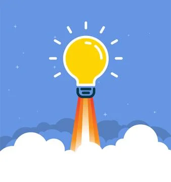 Light bulb idea insight rocket launch concept background. Lightbulb vector Stock Illustration