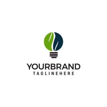 Light Bulb Idea Logo with Green Leaf Symbol Design Template Stock Illustration